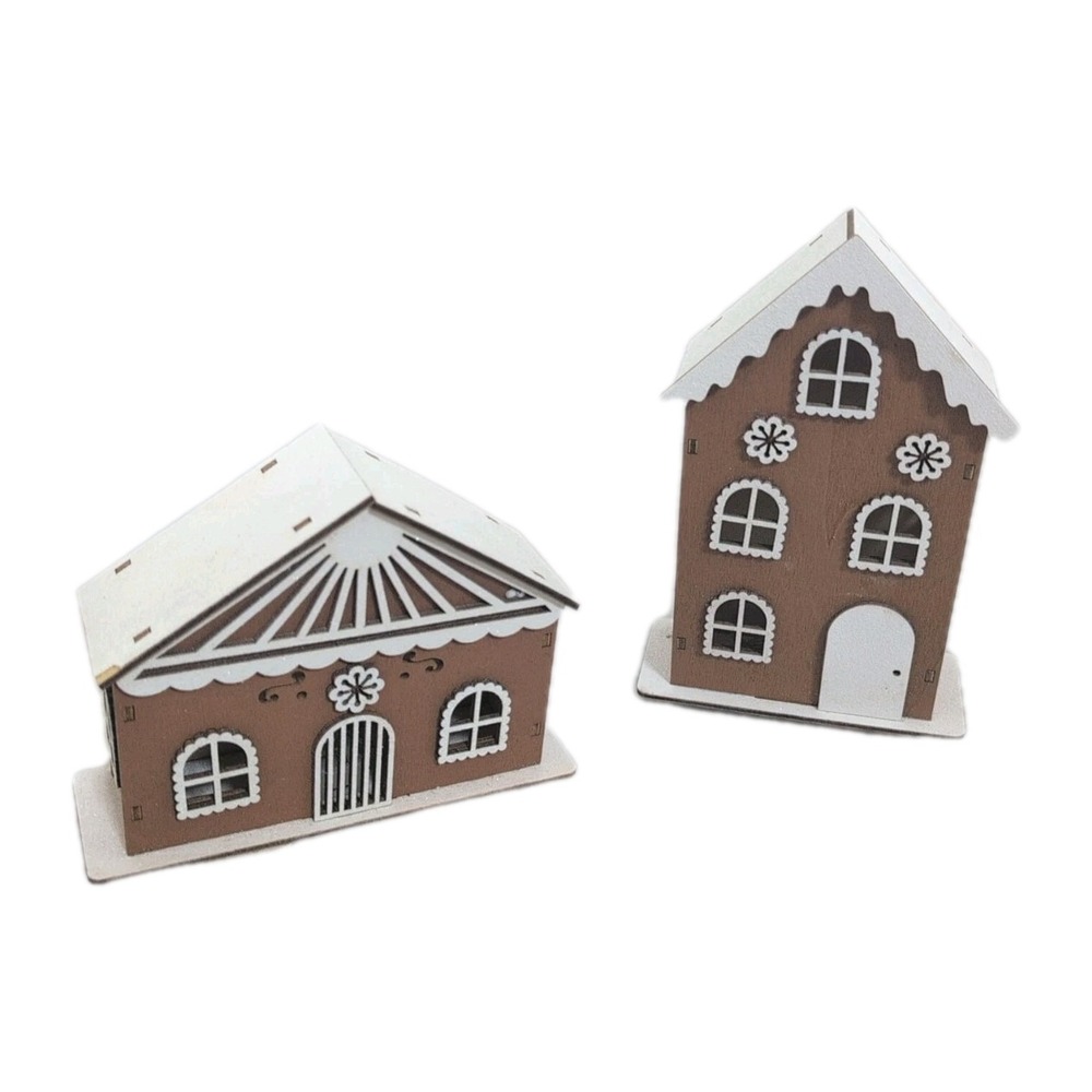 World Market‎ Laser Cut Wood Gingerbread House Set of 2 LED Light Up 2019